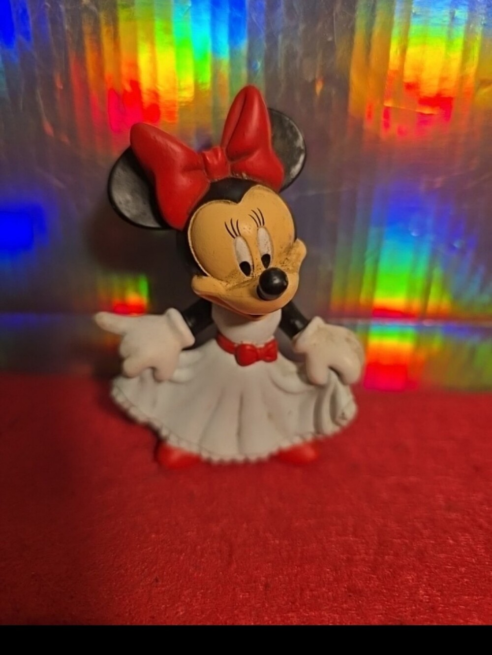091626 Vintage Disney Minnie Mouse In Gown & Red Bow 3" Figurine Cake Topper  #p